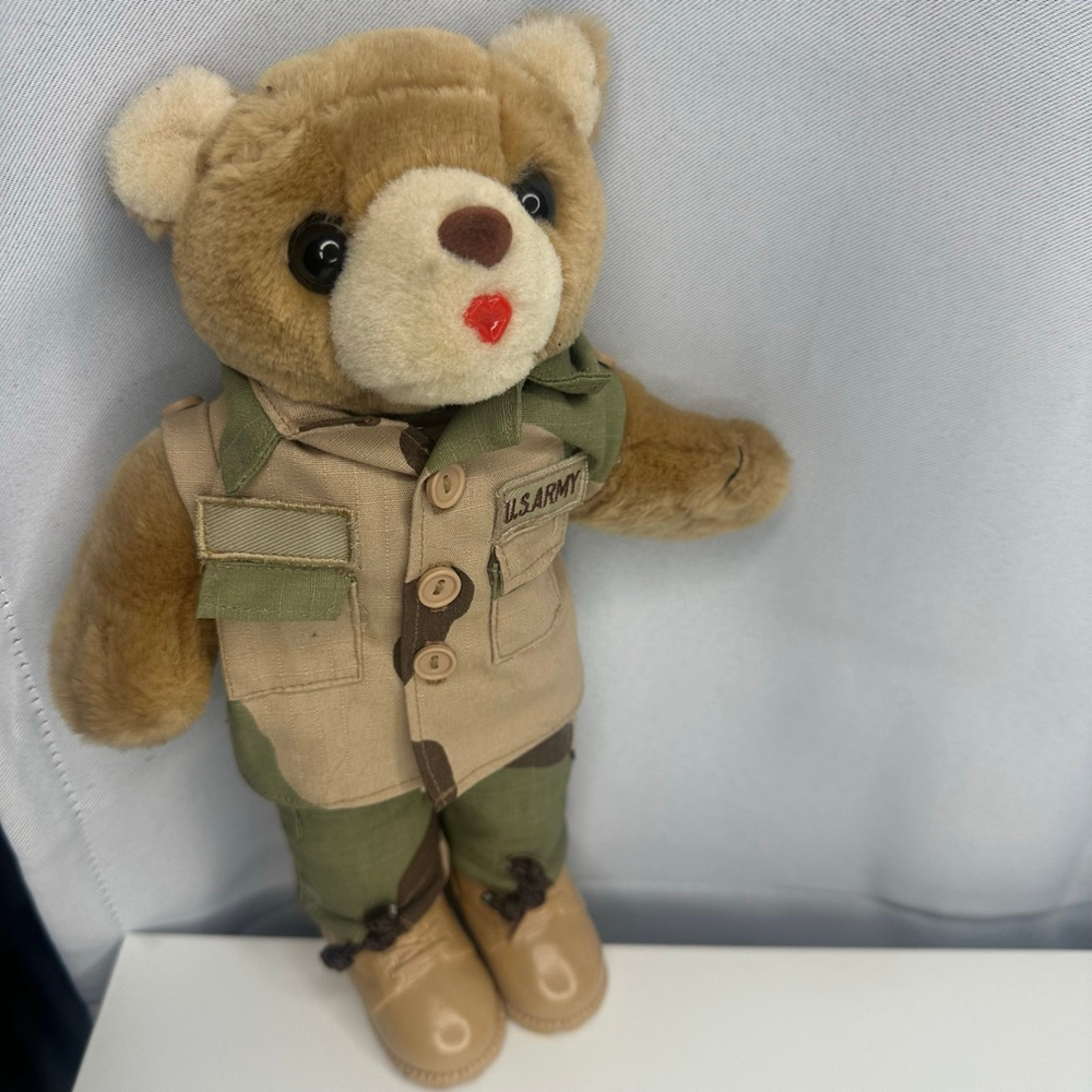 Vintage Bear Forces of America IRA Green Inc Stuffed Animal Army Camo Bear